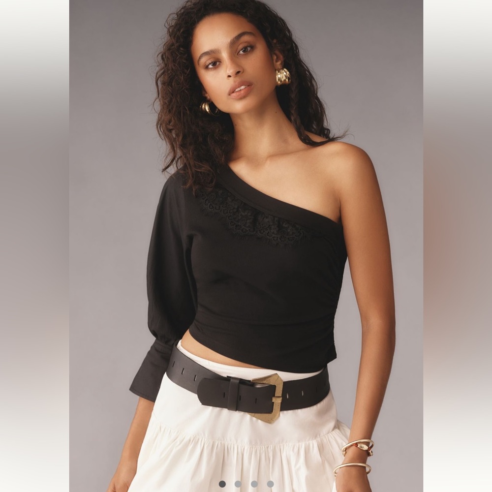 By Anthropologie one shoulder puff sleeve top - Picture 3 of 13